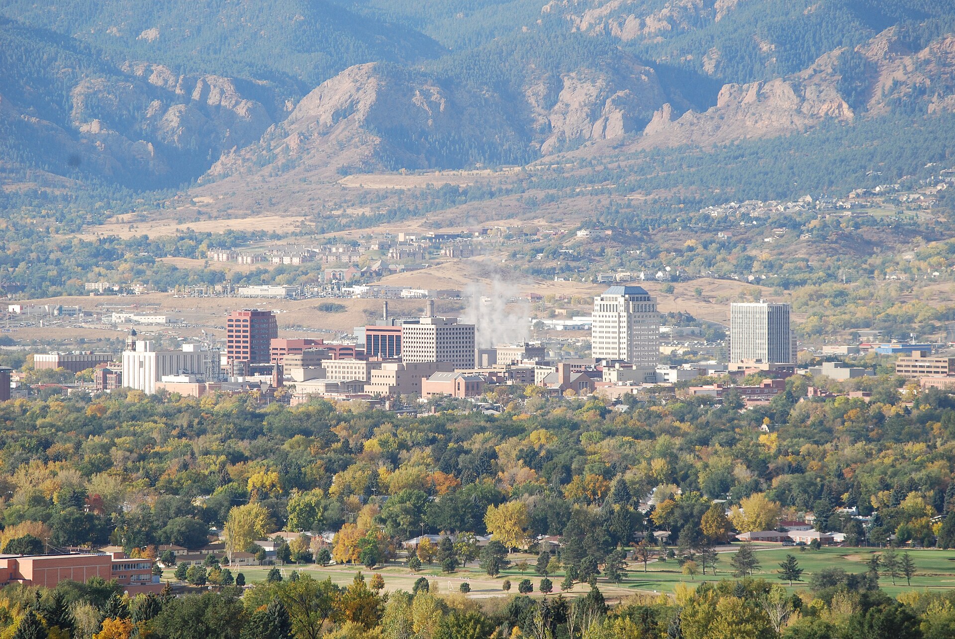 View of Colorado Springs as seen through window tint